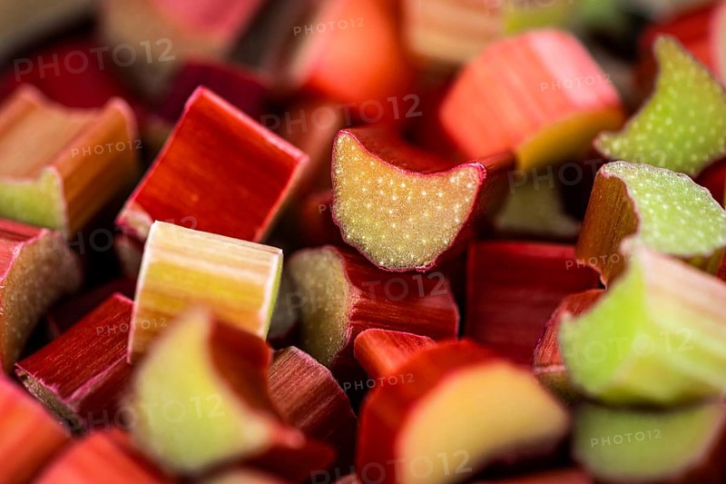 Chopped Rhubarb for use as background image or texture (close up shot)