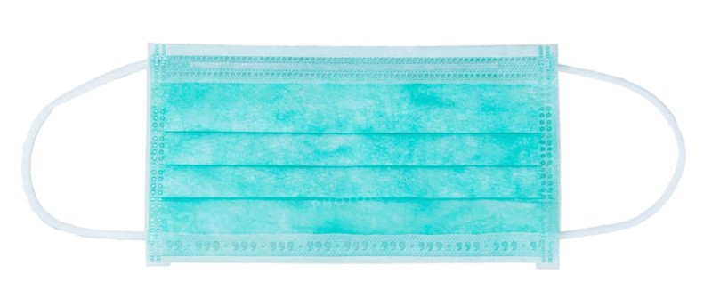Surgical face mask isolated on white background (close-up shot)