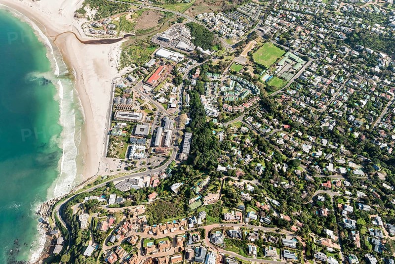 Hout Bay (Cape Town, South Africa) aerial view shot from a helicopter