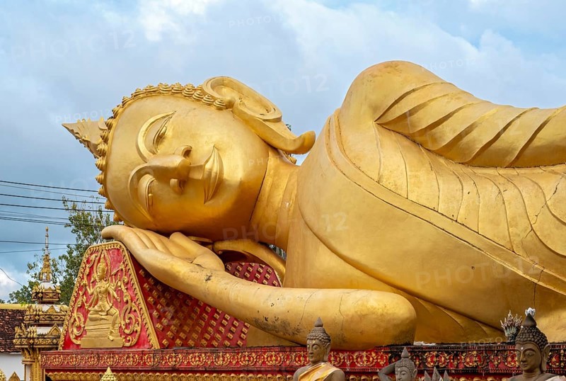 Giant Reclining Buddha near Wat That Luang Temple, Vientiane, Laos, Asia