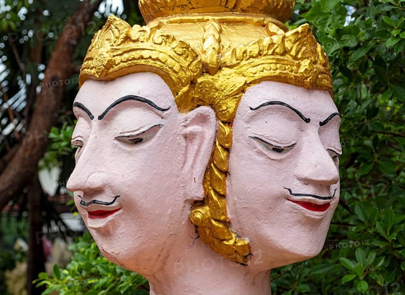 Four-faced guardian deity, Wat Si Muang, Vientiane, Laos, Asia