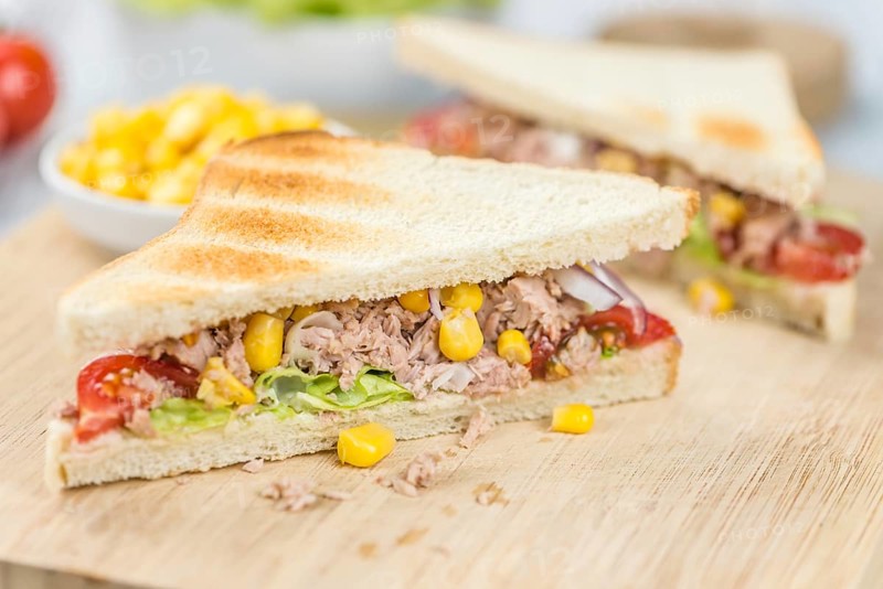 Fresh made Tuna Sandwiches (detailed close-up shot, selective focus)