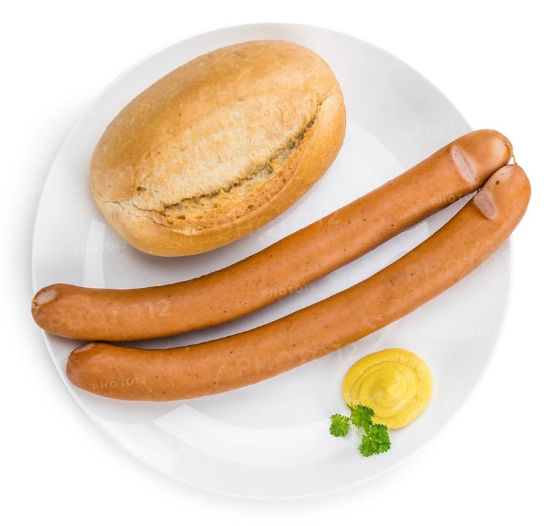 Portion of fresh made Wiener Sausages isolated on white background
