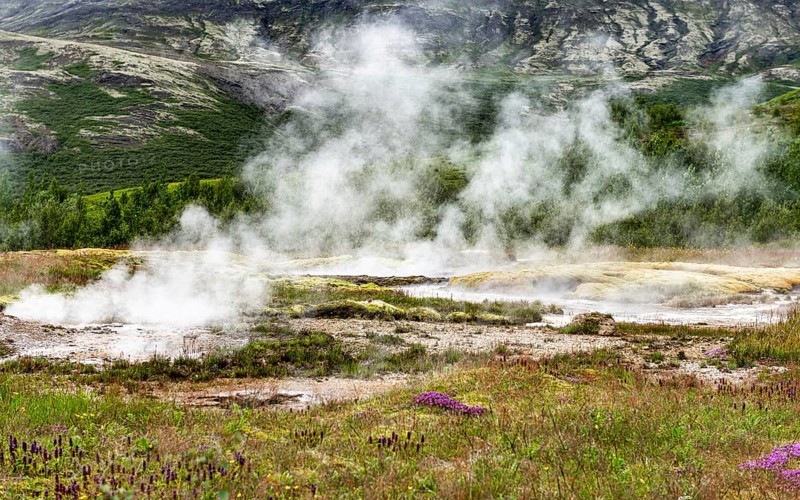 Hot springs in Haukadalur geothermal area along the golden circle, western Iceland