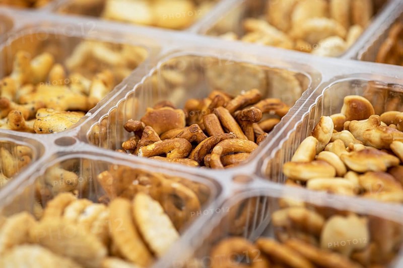 Portion of mixed Snacks (detailed close up shot, selective focus)