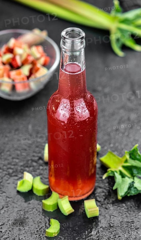 Homemade Rhubarb Spritzer as detailed close up shot (selective focus)