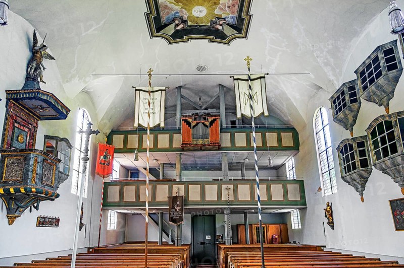 Organ loft, Church of St Martin from 1746 in Eisenbach, Kreuzthal, Markt Buchenberg, Allgäu, Swabia, Bavaria, Germany, Europe