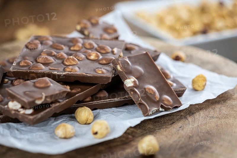 Hazelnut Chocolate as detailed close up shot (selective focus)
