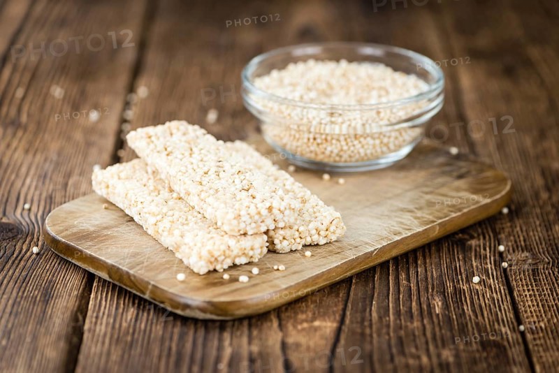 Portion of homemade Quinoa Bars (selective focus, close-up shot)