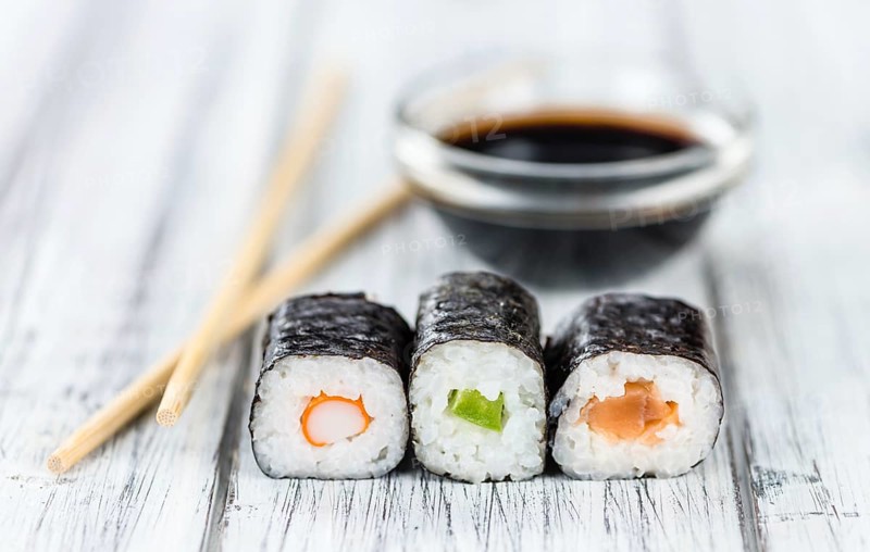 Some fresh made Sushi (detailed close-up shot, selective focus)