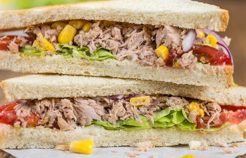 Fresh made Tuna Sandwiches (detailed close-up shot, selective focus)