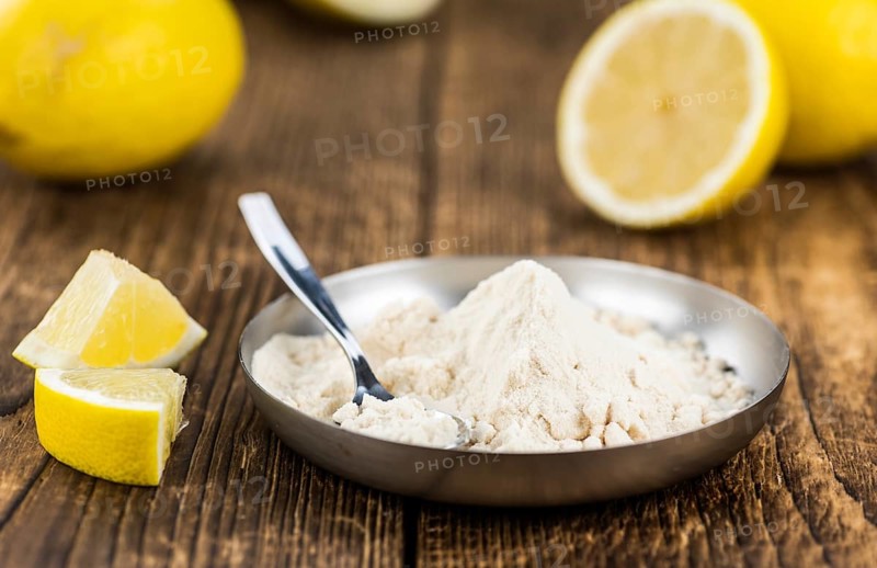 Some healthy Lemon powder (selective focus, close-up shot)