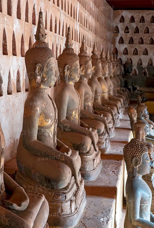 Buddha statues, Wat Si Saket or Sisaket Temple, Vientiane, Laos, Asia