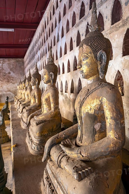 Buddha statues, Wat Si Saket or Sisaket Temple, Vientiane, Laos, Asia