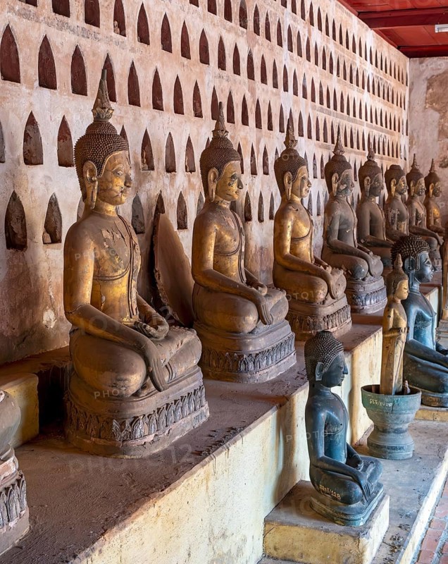 Buddha statues, Wat Si Saket or Sisaket Temple, Vientiane, Laos, Asia