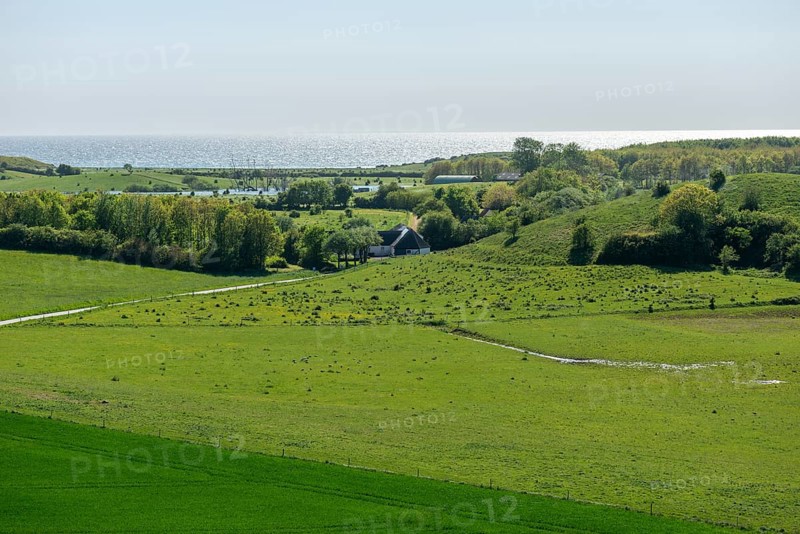 View from Hatbakken Fakkebjerg, Bagenkop, Langeland, Agriculture, Farms, Forest, County of Funen, Geopark South Funen Baltic Sea, Det Sydynske Ohav, Denmark, Europe
