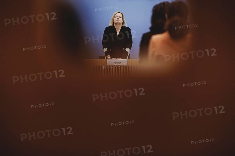 Nancy Faeser (SPD), Federal Minister of the Interior and Home Affairs, during a minute's silence for the police officer killed in Mannheim, recorded during a press conference on domestic violence in Berlin, 7 June 2024