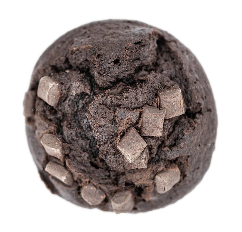Chocolate Muffins isolated on white background (selective focus, close-up shot)