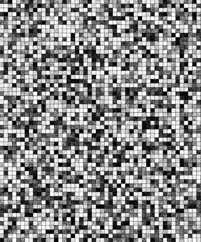 Abstract black and white pixelated mosaic with high contrast, creating a complex and intricate pattern, background image