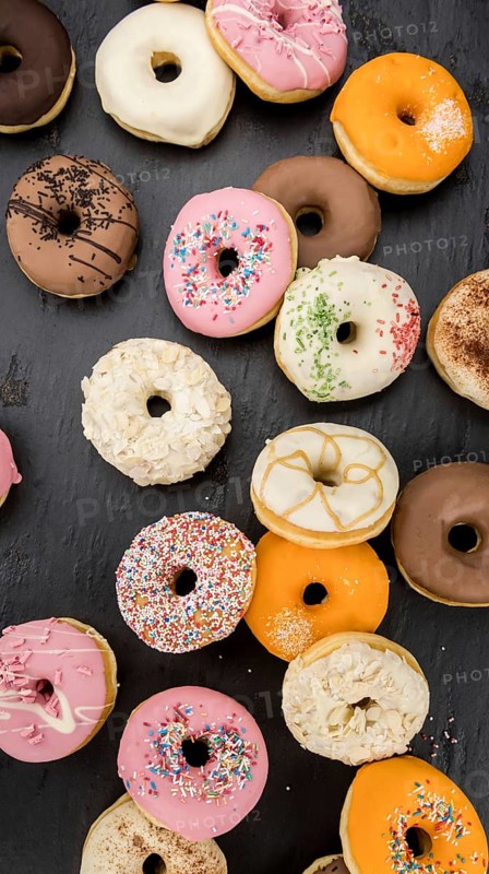 Some fresh made Donuts (view from above, close-up shot)