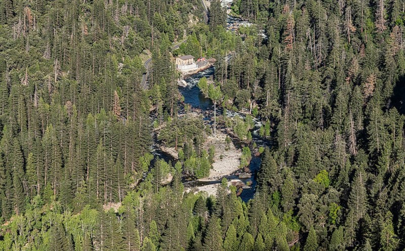 Creek in Yosemite Valley, California, USA. Aerial view