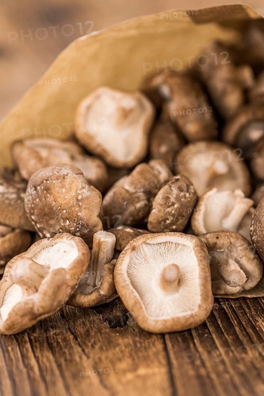 Portion of fresh Shiitake mushrooms close-up shot, selective focus