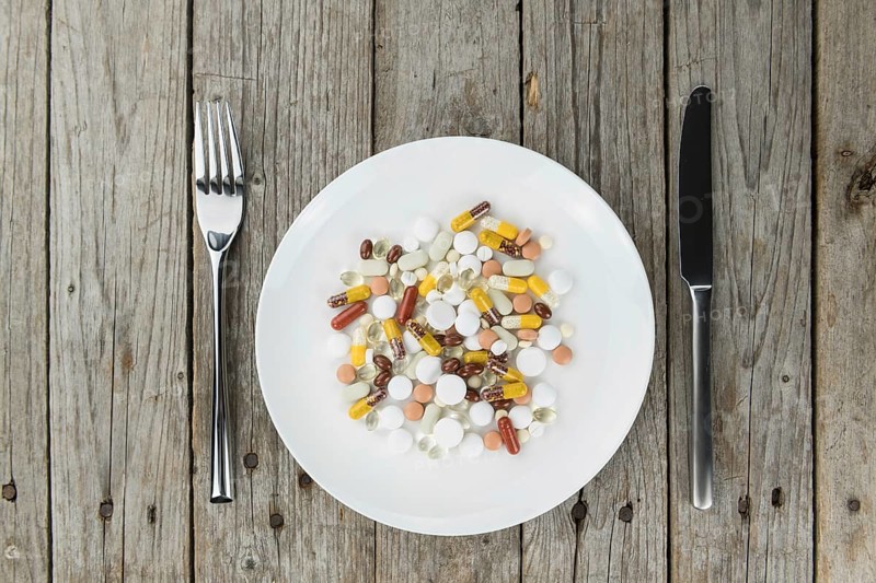 Drugs prepared as meal (close-up shot, selective focus)