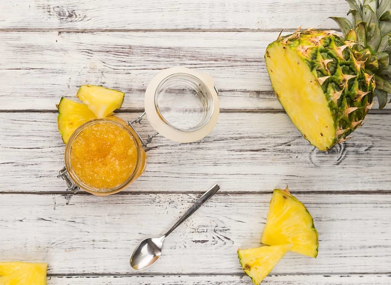 Some homemade Pineapple Jam as detailed close-up shot, selective focus