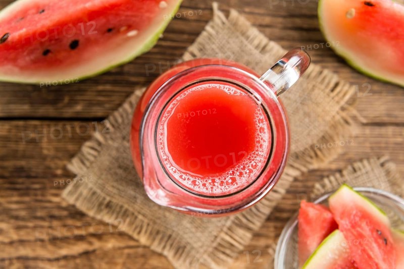 Watermelon Smoothie on a vintage background as detailed close-up shot (selective focus)