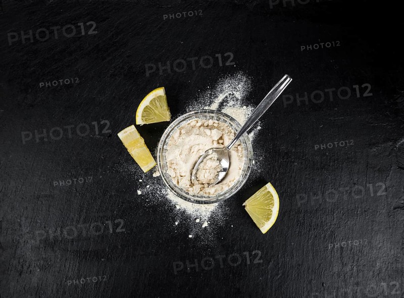 Some healthy Lemon powder (selective focus, close-up shot)