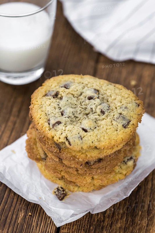Portion of Chocolate Chip Cookies as detailed close-up shot, selective focus