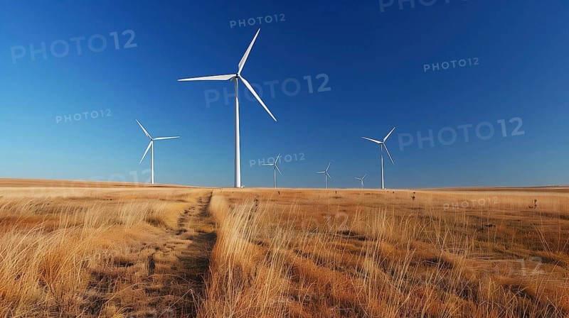 View of a wind turbines farm, AI generated