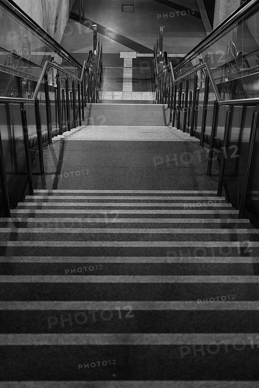 Stairs to the underground, black and white, Cologne, Germany, Europe