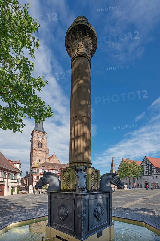 Gaulsbrunnen, erected in 1823 on the Königsplatz, Schwabach, Middle Franconia, Bavaria, Germany, Europe