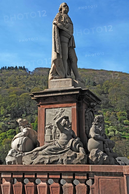 Bridge statue of Prince Karl Theodor, 1724-1799, created by the sculptor Franz Conrad Linck, Obere Neckarstrasse 2, Heidelberg, Baden-Württemberg, Germany, Europe