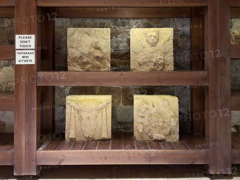 In museum in the Middle Ages 16th century fortress built by Republic of Venice old name Castello Rocca al Mare today Koules in harbour of Iraklion exhibited historical reliefs relief in sandstone sandstone slabs, Heraklion, Crete, Greece, Europe