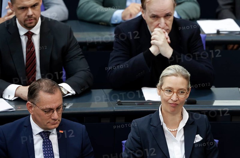 Alice Weidel, AfD parliamentary group leader and Tino Chrupalla, AfD federal chairman and AfD parliamentary group leader, during a session of the Bundestag, Berlin, 06/06/2024, Berlin, Berlin, Germany, Europe