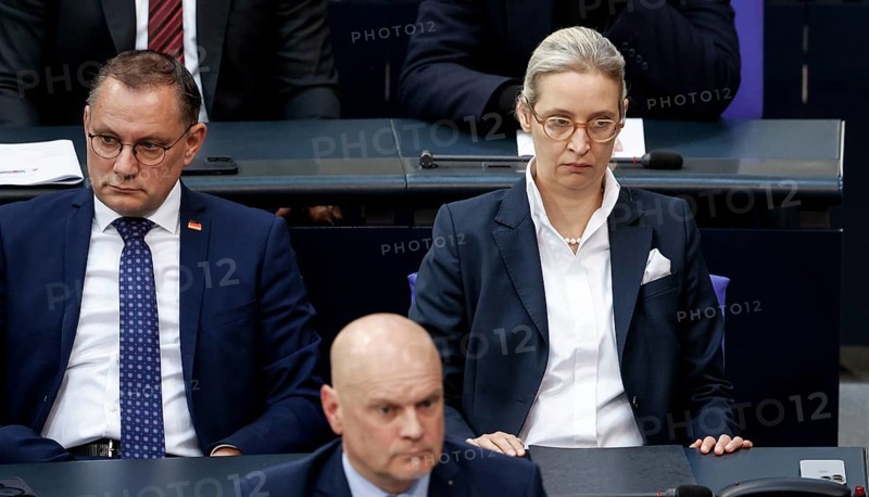 Alice Weidel, AfD parliamentary group leader and Tino Chrupalla, AfD federal chairman and AfD parliamentary group leader, during a session of the Bundestag, Berlin, 06/06/2024, Berlin, Berlin, Germany, Europe