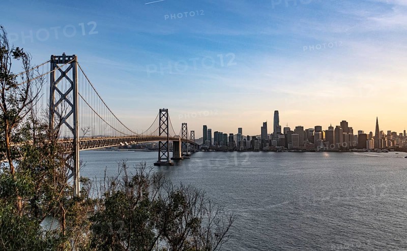 San Francisco and the Oakland Bay Bridge. View from Treasure Island