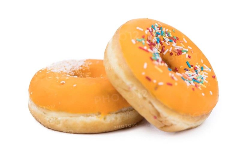 Donuts isolated on white background with a soft shadow (close-up shot)