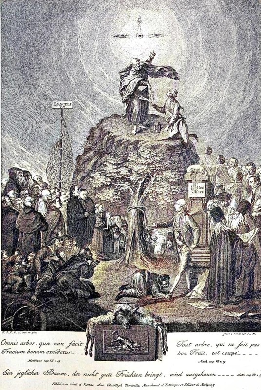 Allegory of the Dissolution of the Monasteries by Joseph II, facsimile, Austria, digital reproduction of an original from the 19th century, original date unknown, Europe
