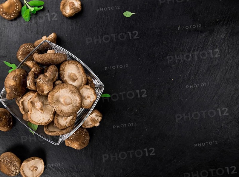 Portion of fresh Shiitake mushrooms close-up shot, selective focus