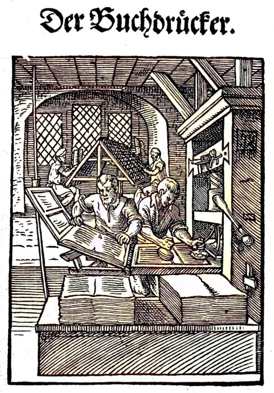 The printer, woodcut from the, Das Staendebuch, a famous series of woodcuts of the craft of Amman, 1568, Germany, craft, labour, craftsman, digital reproduction of an original from the 19th century, original date unknown, Europe
