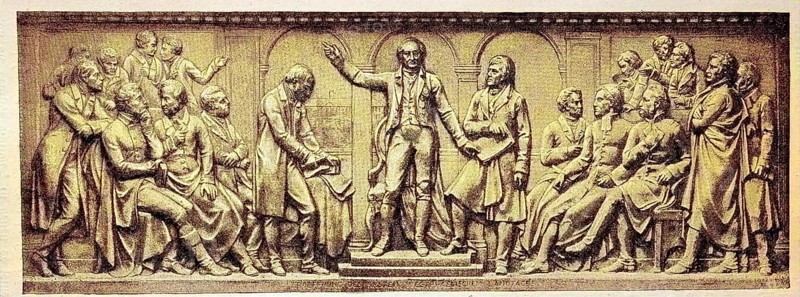 Opening of the first Westphalian state parliament, relief by Hugo Hagen on the Heinrich Friedrich Karl von und zum Stein imperial monument in Berlin, Germany, digital reproduction of a 19th century original, original date unknown, Europe