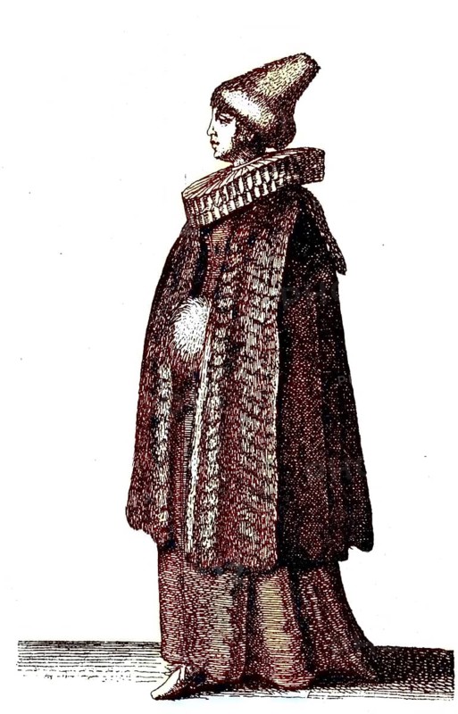 German woman's traditional costume in the 17th century, aristocratic costume of a burgher or merchant's woman in Prague, today's Czech Republic, fashion, digital reproduction of an original from the 19th century, original date unknown