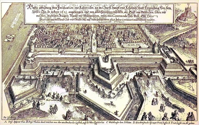 The people of Heidelberg fortify the Speyer Tor against the advancing Spaniards during the Thirty Years' War, Germany, digital reproduction of an original from the 19th century, original date unknown, Europe
