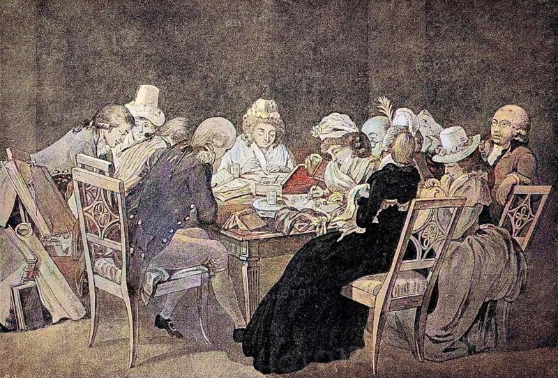 Guests of Duchess Anna Amalia around 1795, Duchess of Saxe-Weimar-Eisenach, 1739-1807, German composer, regent and patron, digital reproduction of an original from the 19th century, original date unknown