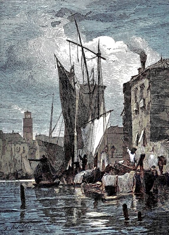 On the island of Giudecca in the Venetian Lagoon, Italy, harbour scenes, digital reproduction of an original from the 19th century, original date unknown, Europe