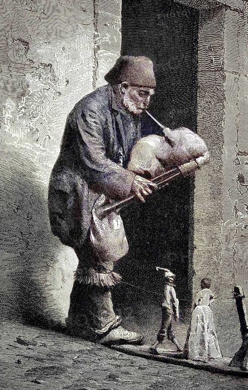 Zampognaro, Shepherd with bagpipes, Italy, digital reproduction of an original from the 19th century, original date unknown, Europe