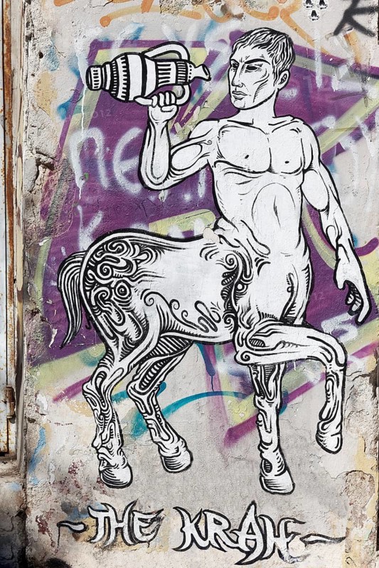 Mythological figure centaur, centaur, graffiti by street artist The Krah, Plaka district, Athens, Greece, Europe